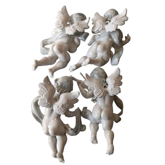 Vintage Musical Cherubs Made in Italy Plastic Wall Ornaments Set of 4 - Picture 8 of 9